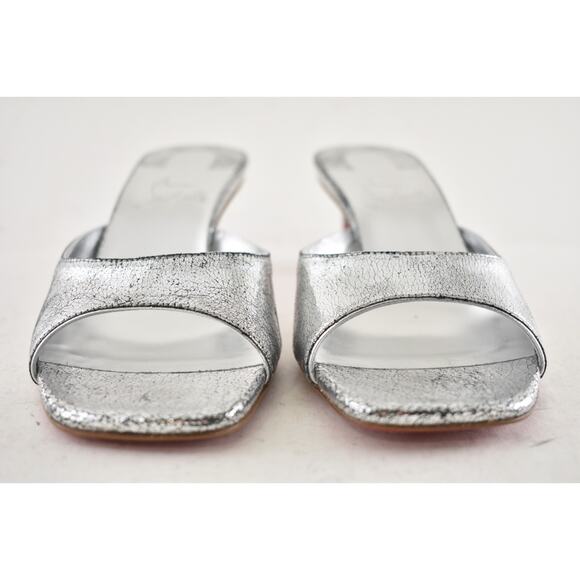 Christian Louboutin Condora Mule 55 Silver Backless Sandal Kitten Heel Pump 38 - Picture 9 of 16